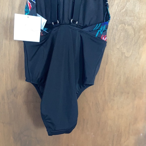 Relisted Ecobeach one piece high neck black w floral printed swimsuit S L XL - Picture 9 of 13